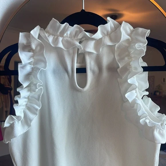 White Sleeveless Ruffle Top Bodysuit - Picture 4 of 5